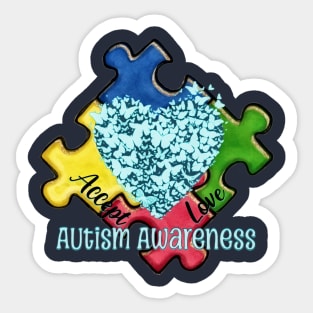 Autism Awareness Puzzle and Butterflies Design Sticker